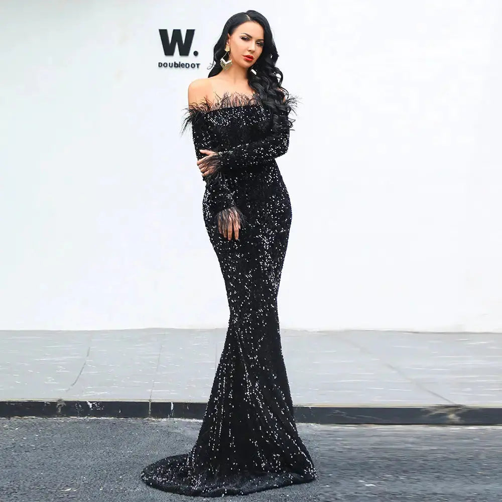 Celebrity Off The Shoulder Evening Gown