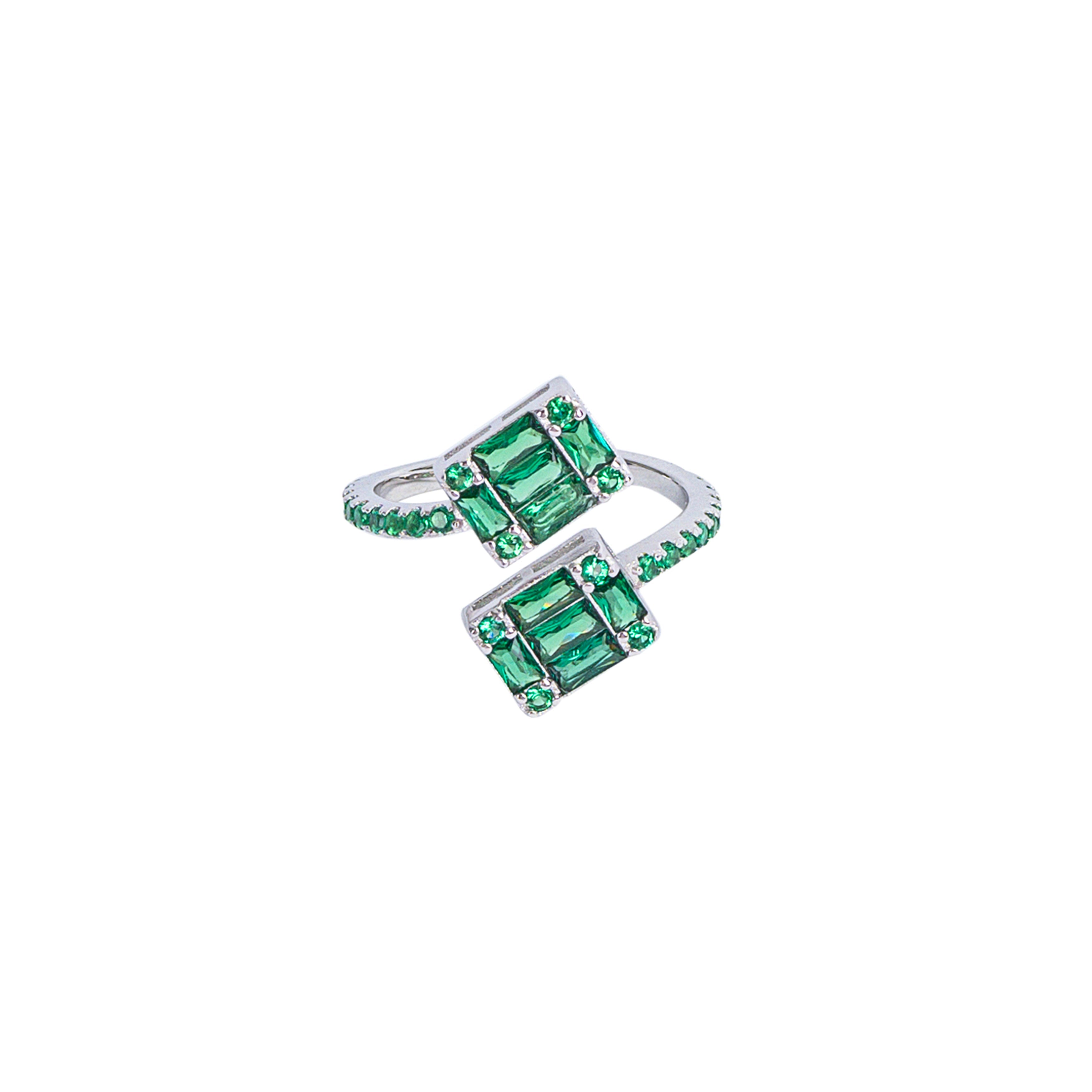 Adjustable Green CZ Statement Ring - Double Einstein Design | Sterling Silver