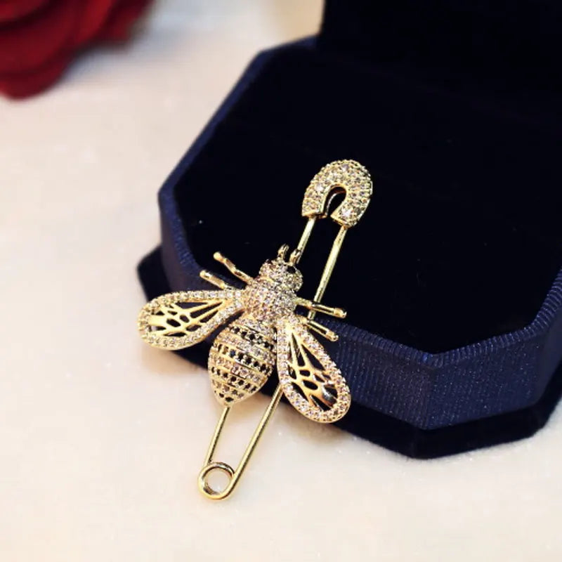 Luxury Full Crystal Gold Color Bee Brooch