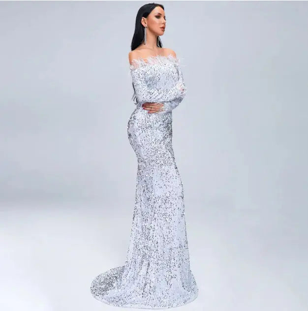 Celebrity Off The Shoulder Evening Gown