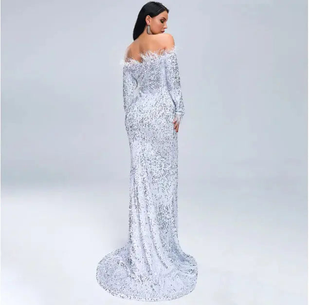 Celebrity Off The Shoulder Evening Gown
