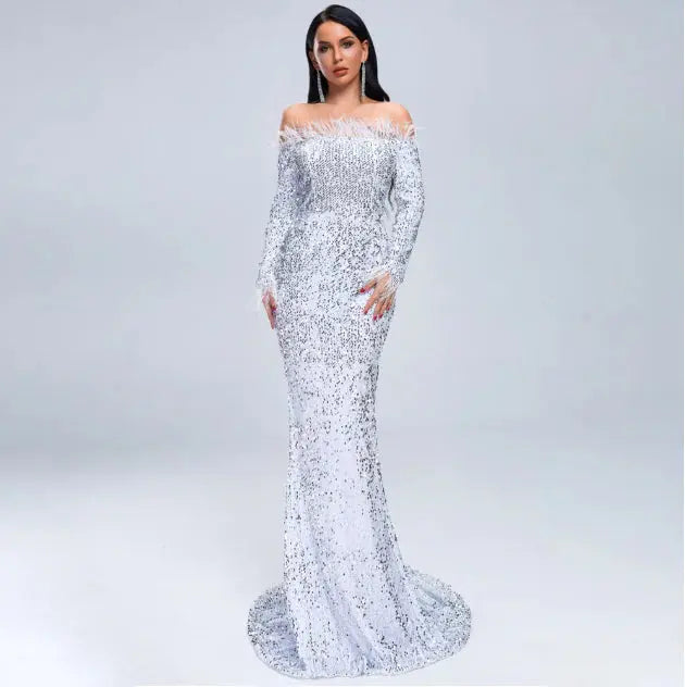 Celebrity Off The Shoulder Evening Gown