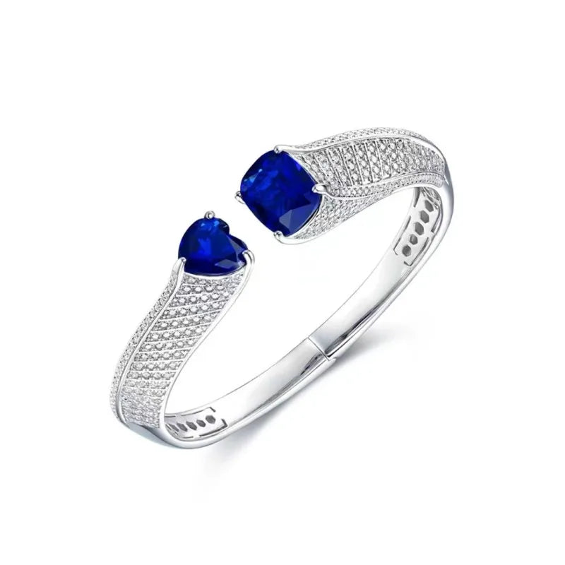 925 Sterling Silver Cuff Bangle Double Sapphire