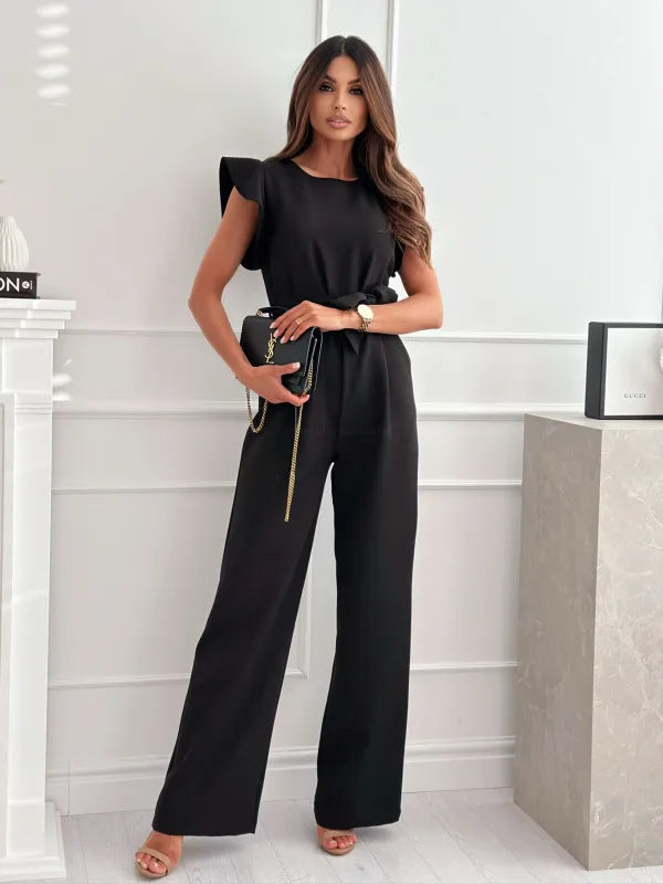 Summer Short Sleeve Wide Leg Jumpsuit