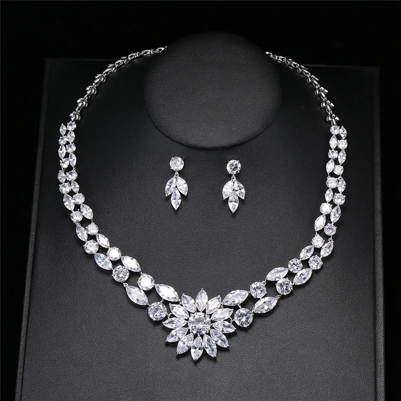 ZAKOL Brand Gorgeous Shiny Full Zirconia Earring Necklaces Jewelry Set Luxury Bridal Wedding Party Jewelry