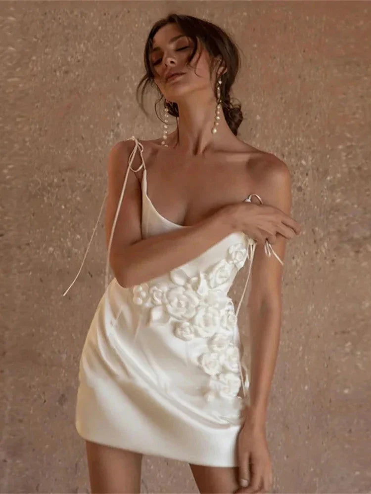 Mini Satin Bridal Gowns With Flowers