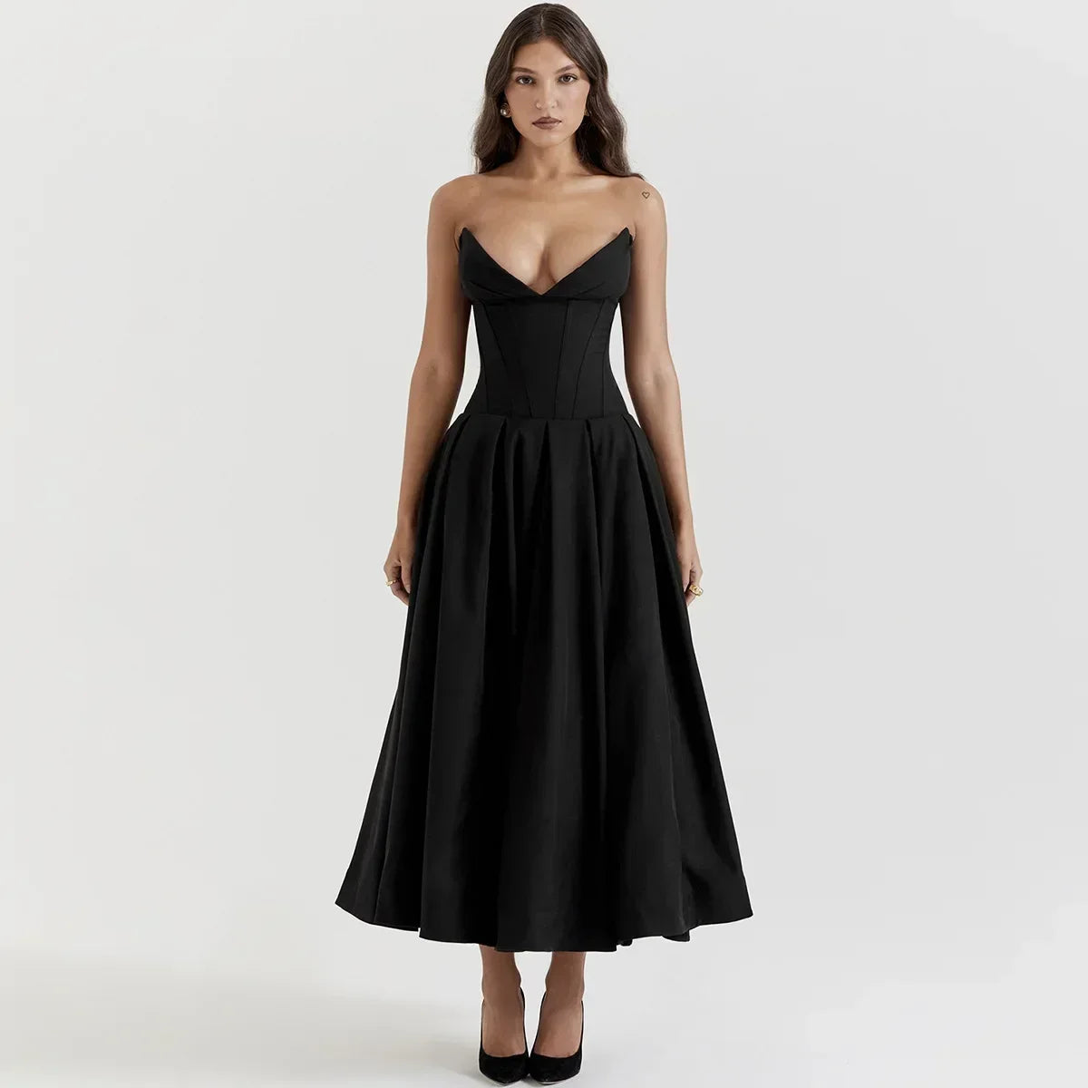 Black Elegant Corset MIDI Dress