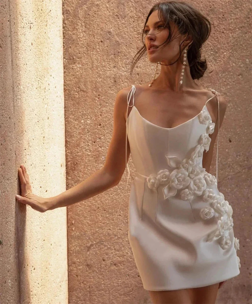 Mini Satin Bridal Gowns With Flowers
