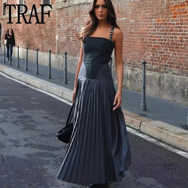 Pleated Sleeveless Corset Dress