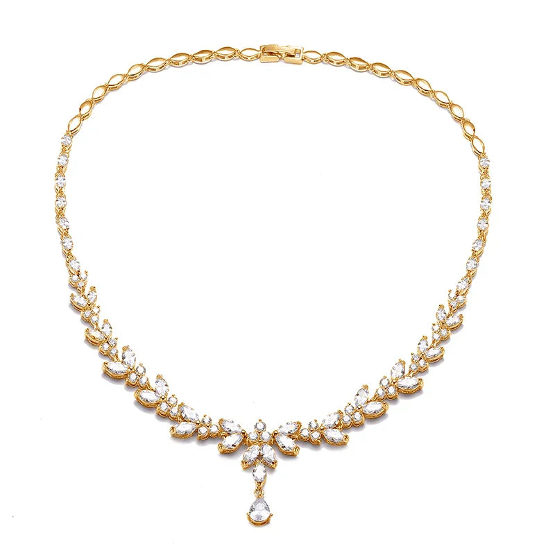 Brilliant Zirconia Leaf Necklace, Earrings & Bracelet Set