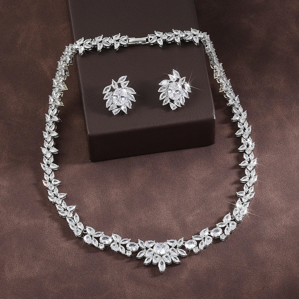ZAKOL Brand Gorgeous Shiny Full Zirconia Earring Necklaces Jewelry Set Luxury Bridal Wedding Party Jewelry