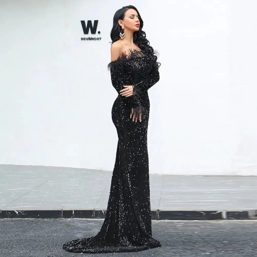 Celebrity Off The Shoulder Evening Gown